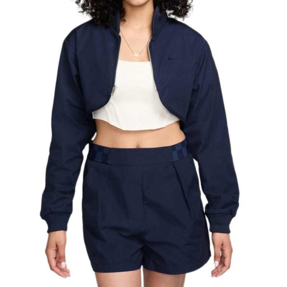 Nike Lightweight Cotton Ripstop Cropped Bolero Bomber Jacket Dark Navy Blue NWT!